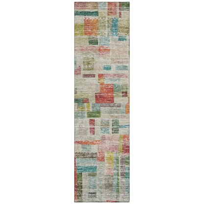 Mosaic Orange Washable Indoor-Outdoor Rug-Outdoor Rugs-LOOMLAN Rugs-2'3" x 7'6"-LOOMLAN