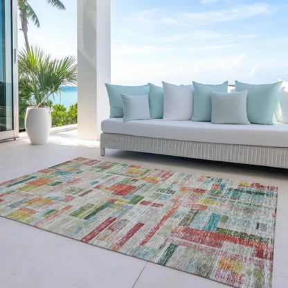 Mosaic Orange Washable Indoor-Outdoor Rug-Outdoor Rugs-LOOMLAN Rugs-LOOMLAN