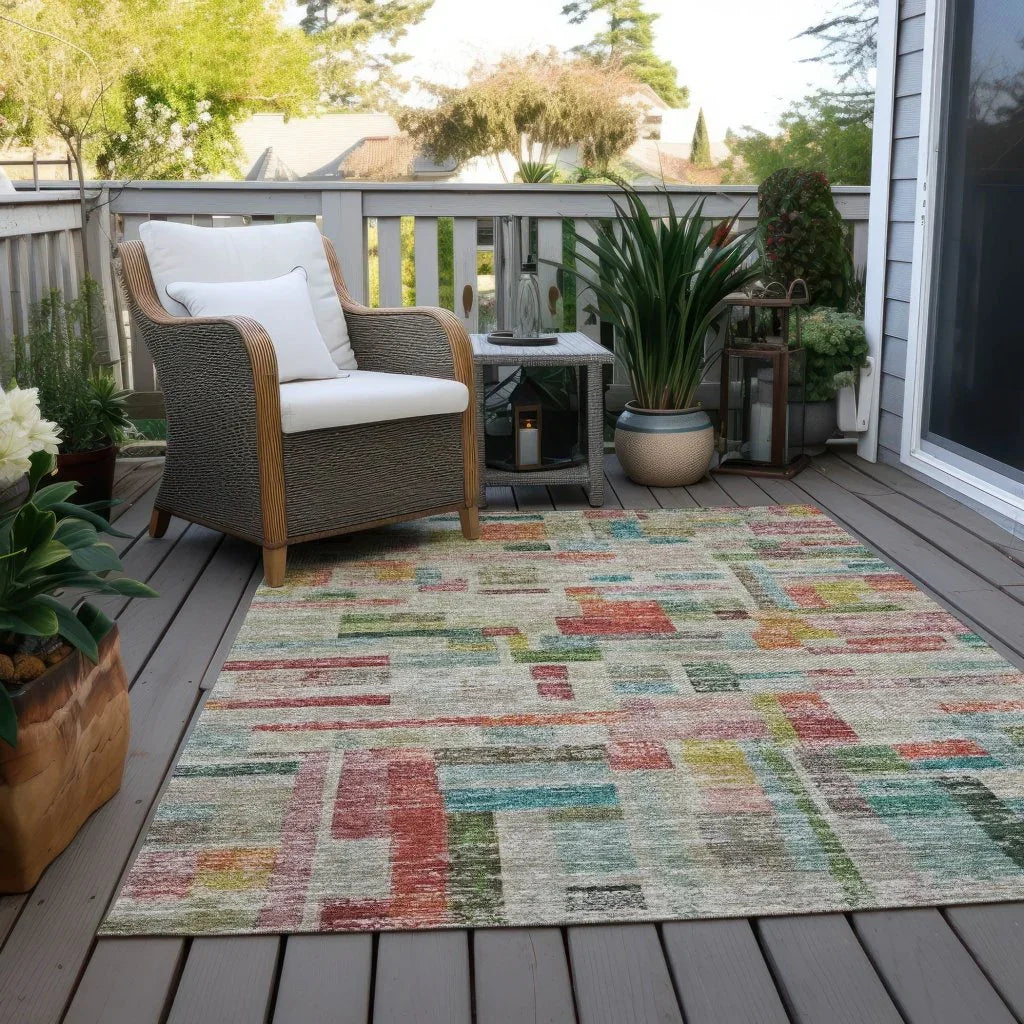Mosaic Orange Washable Indoor-Outdoor Rug-Outdoor Rugs-LOOMLAN Rugs-LOOMLAN