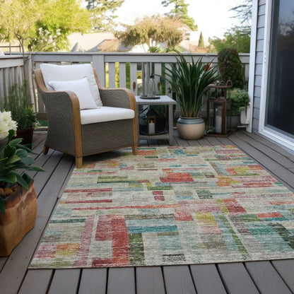 Mosaic Orange Washable Indoor-Outdoor Rug-Outdoor Rugs-LOOMLAN Rugs-LOOMLAN