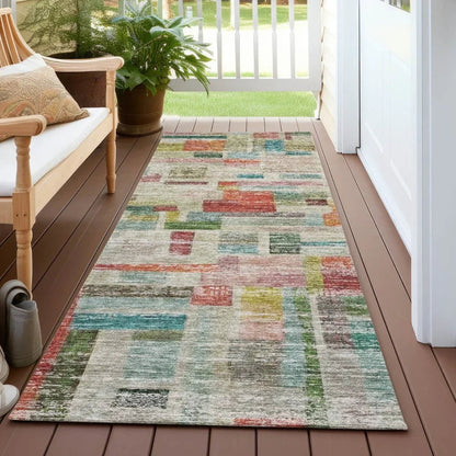 Mosaic Orange Washable Indoor-Outdoor Rug-Outdoor Rugs-LOOMLAN Rugs-LOOMLAN
