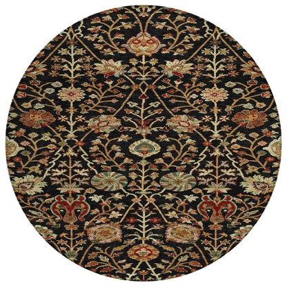 Muse Black Washable Indoor-Outdoor Rug-Outdoor Rugs-LOOMLAN Rugs-8' x 8'-LOOMLAN