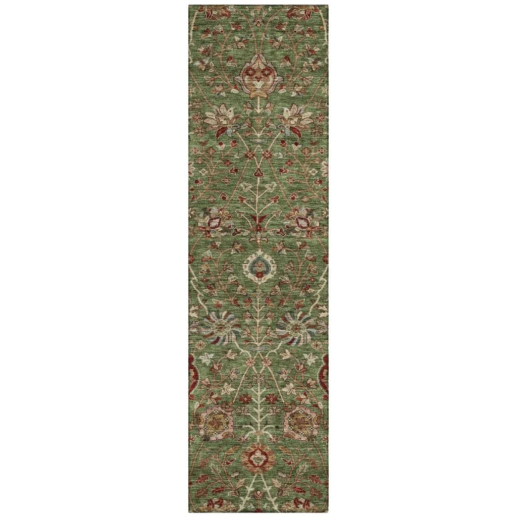 Muse Green Washable Indoor-Outdoor Rug-Outdoor Rugs-LOOMLAN Rugs-2'3" x 7'6"-LOOMLAN