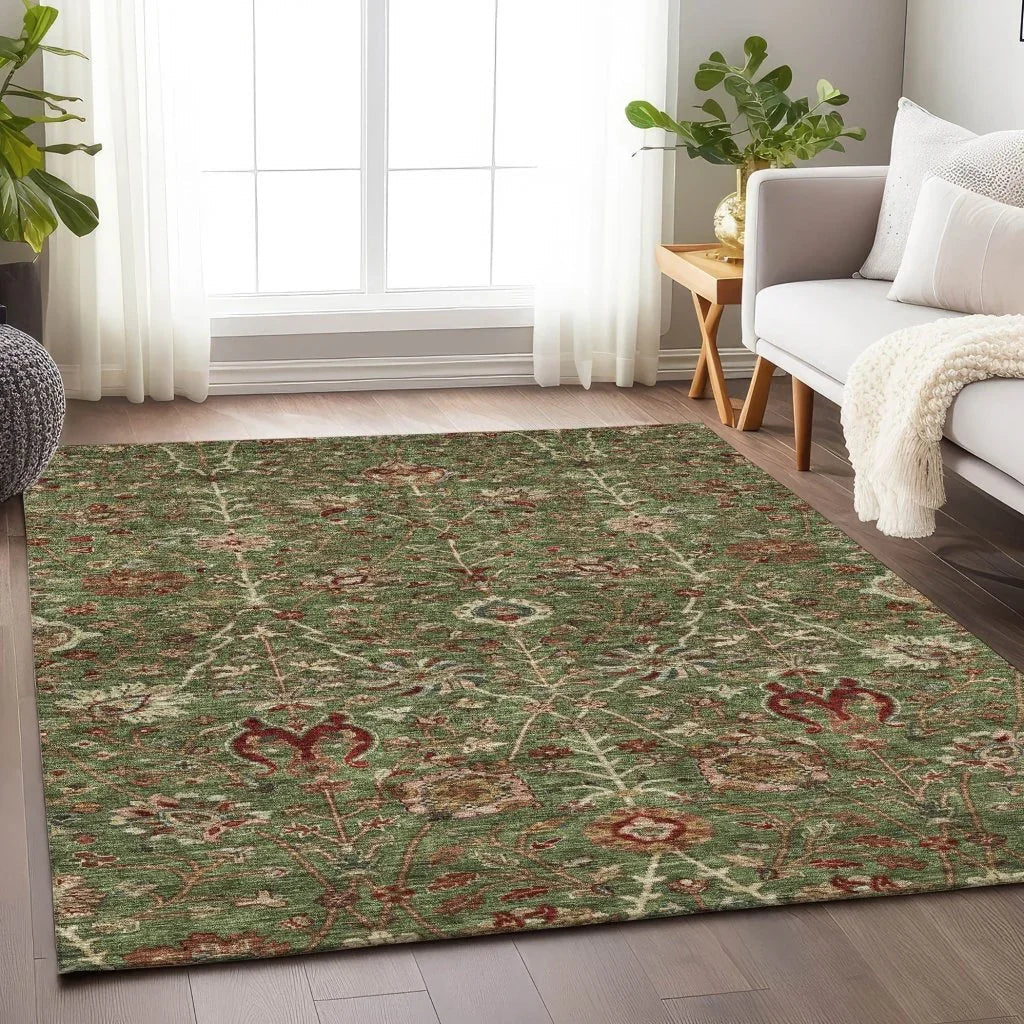 Muse Green Washable Indoor-Outdoor Rug-Outdoor Rugs-LOOMLAN Rugs-LOOMLAN