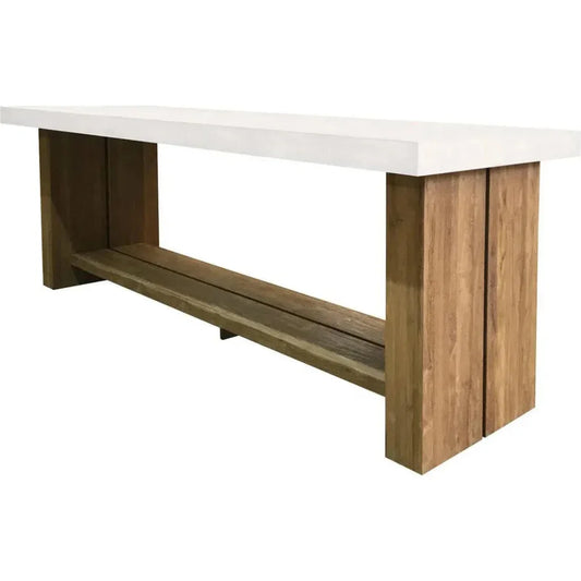Mykonos Teak & Concrete White Outdoor Bar Table-Outdoor Dining Tables-Seasonal Living-LOOMLAN