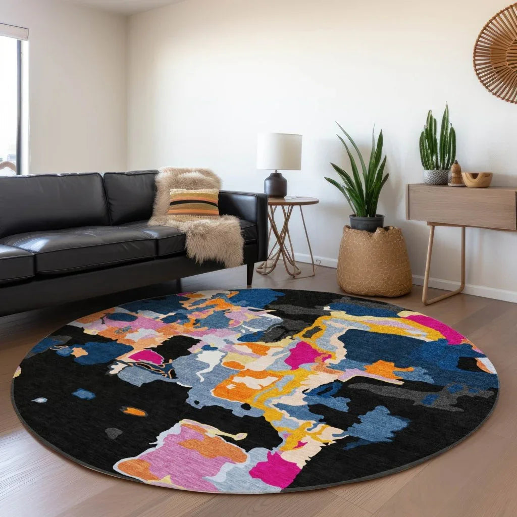 Mysa Black Washable Indoor-Outdoor Rug-Outdoor Rugs-LOOMLAN Rugs-LOOMLAN