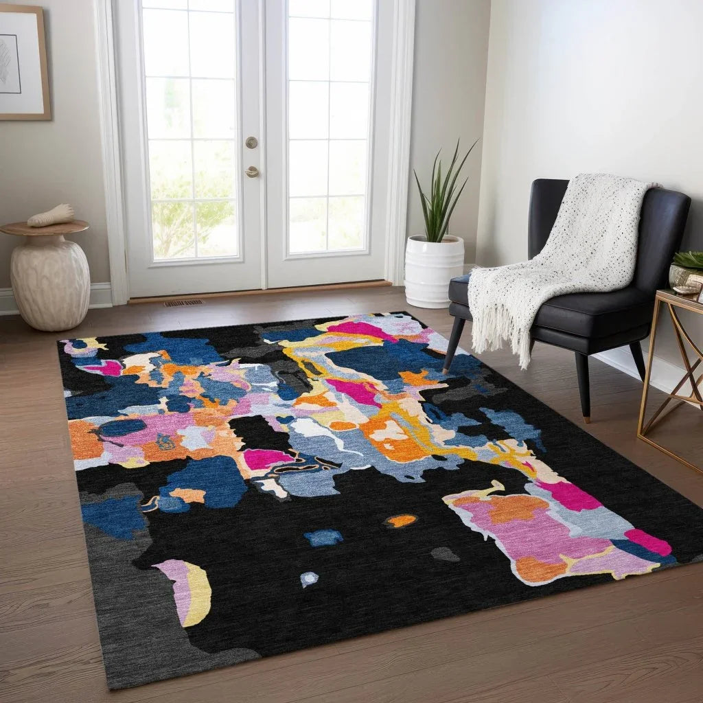 Mysa Black Washable Indoor-Outdoor Rug-Outdoor Rugs-LOOMLAN Rugs-LOOMLAN
