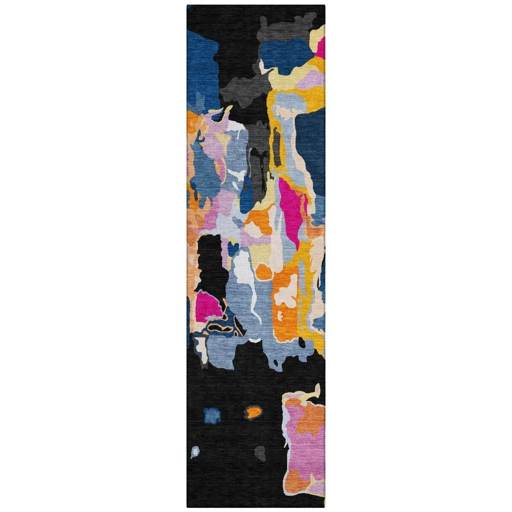 Mysa Black Washable Indoor-Outdoor Rug-Outdoor Rugs-LOOMLAN Rugs-2'3" x 7'6"-LOOMLAN