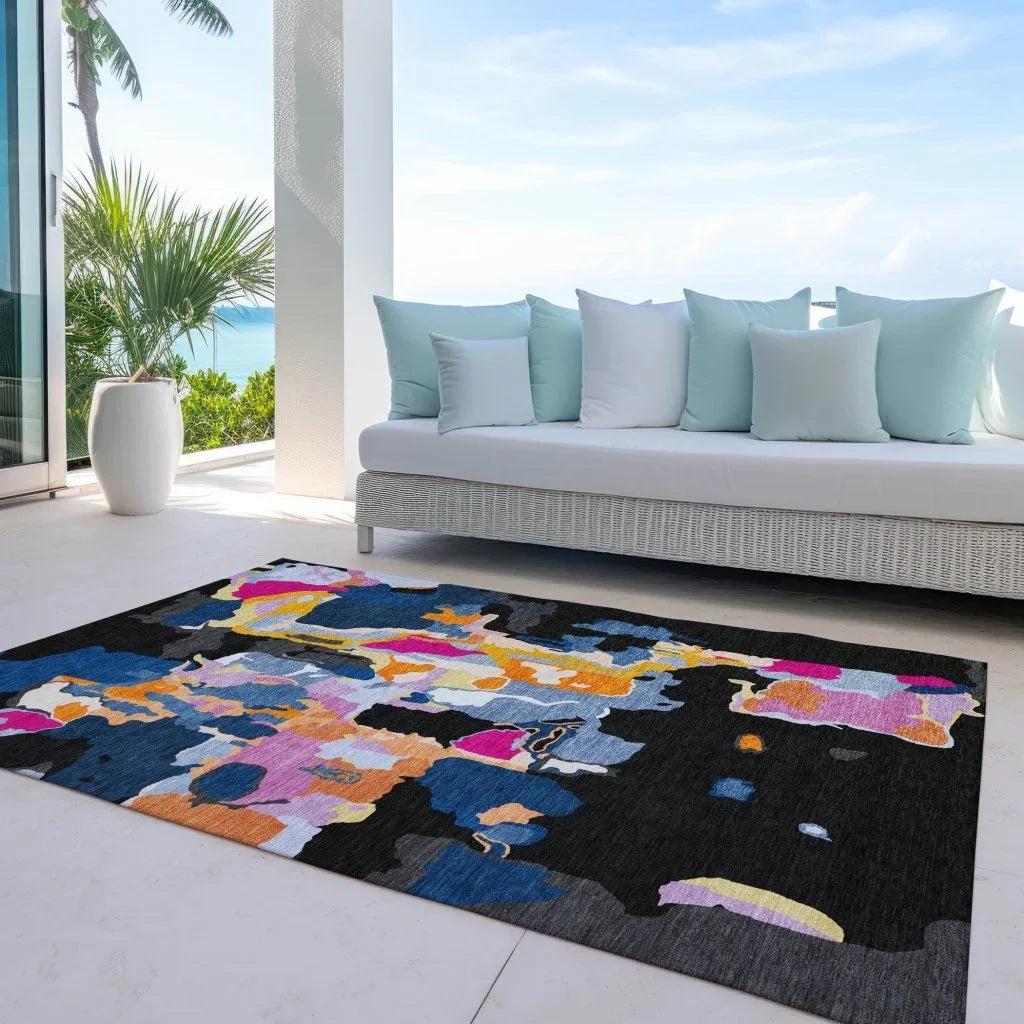 Mysa Black Washable Indoor-Outdoor Rug-Outdoor Rugs-LOOMLAN Rugs-LOOMLAN