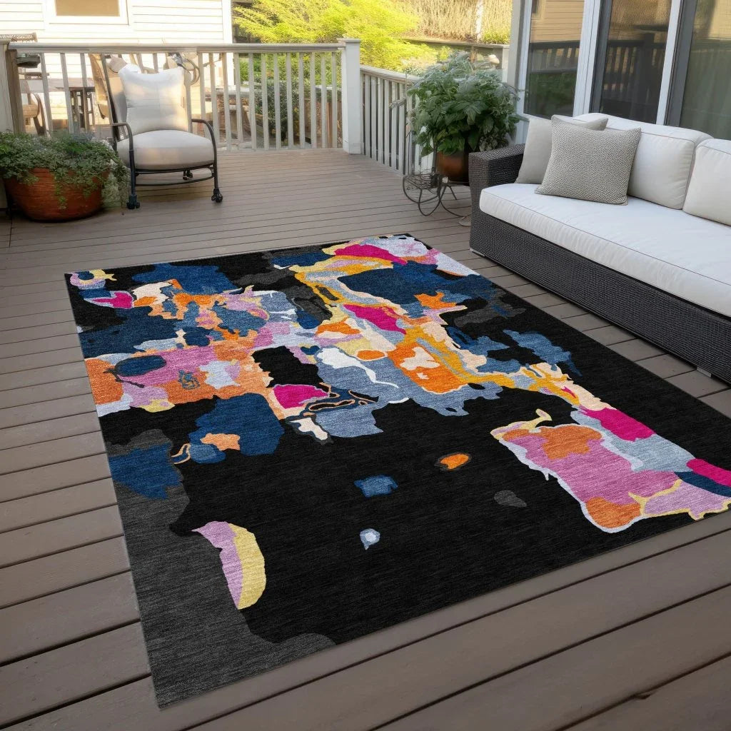 Mysa Black Washable Indoor-Outdoor Rug-Outdoor Rugs-LOOMLAN Rugs-LOOMLAN