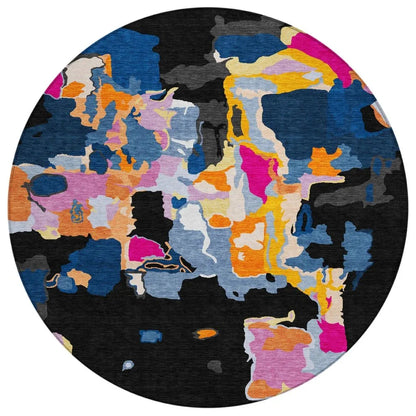 Mysa Black Washable Indoor-Outdoor Rug-Outdoor Rugs-LOOMLAN Rugs-8' x 8'-LOOMLAN