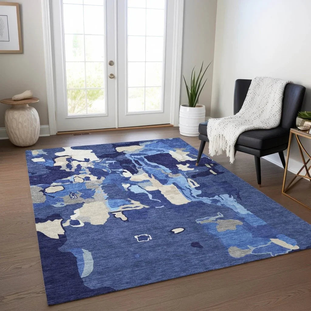 Mysa Blue Washable Indoor-Outdoor Rug-Outdoor Rugs-LOOMLAN Rugs-LOOMLAN