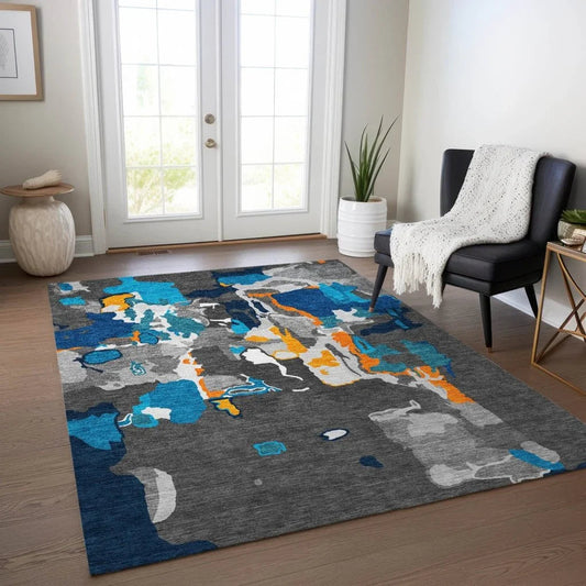 Mysa Charcoal Washable Indoor-Outdoor Rug-Outdoor Rugs-LOOMLAN Rugs-LOOMLAN