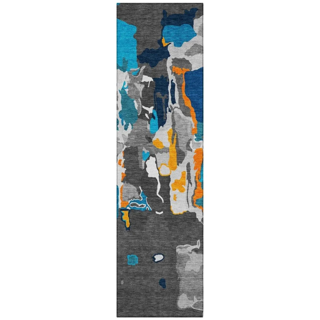 Mysa Charcoal Washable Indoor-Outdoor Rug-Outdoor Rugs-LOOMLAN Rugs-2'3" x 7'6"-LOOMLAN