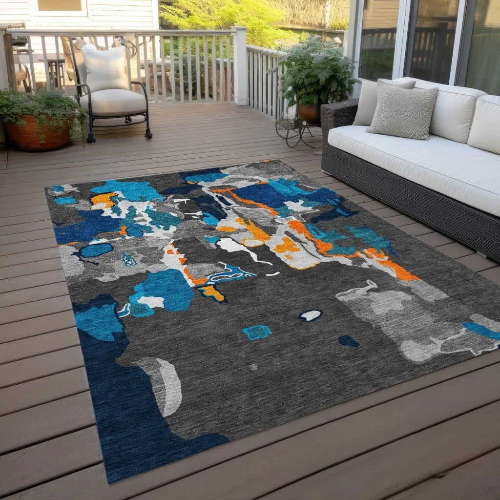 Mysa Charcoal Washable Indoor-Outdoor Rug-Outdoor Rugs-LOOMLAN Rugs-LOOMLAN