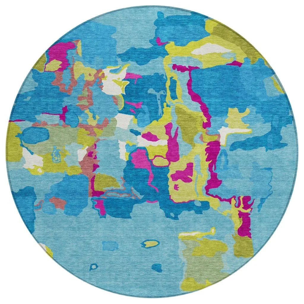 Mysa Teal Washable Indoor-Outdoor Rug-Outdoor Rugs-LOOMLAN Rugs-8' x 8'-LOOMLAN