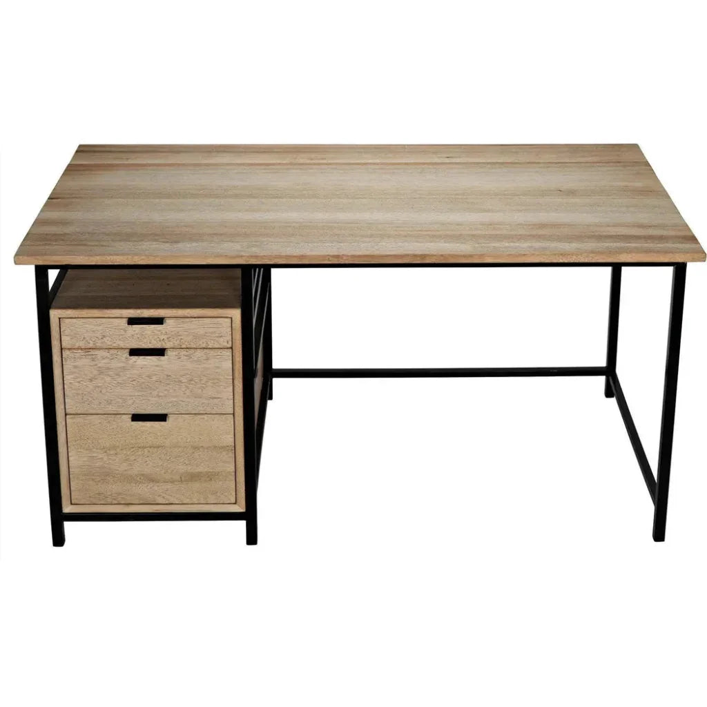 Nabucco Wood and Steel Brown Desk-Home Office Desks-Noir-LOOMLAN
