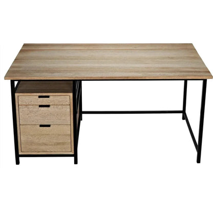 Nabucco Wood and Steel Brown Desk-Home Office Desks-Noir-LOOMLAN