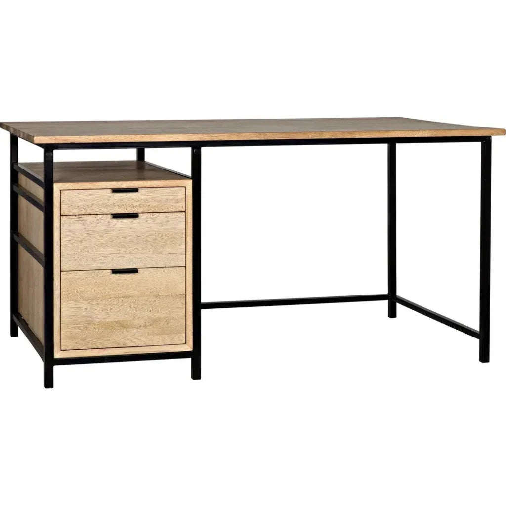 Nabucco Wood and Steel Brown Desk-Home Office Desks-Noir-LOOMLAN