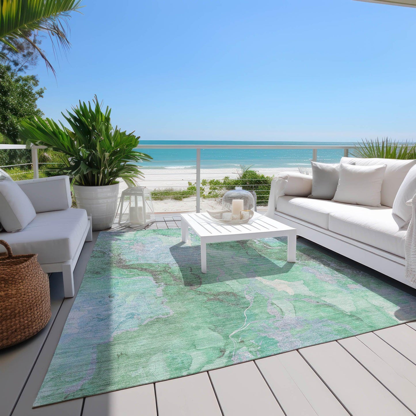 Naelain Blue Washable Indoor-Outdoor Rug