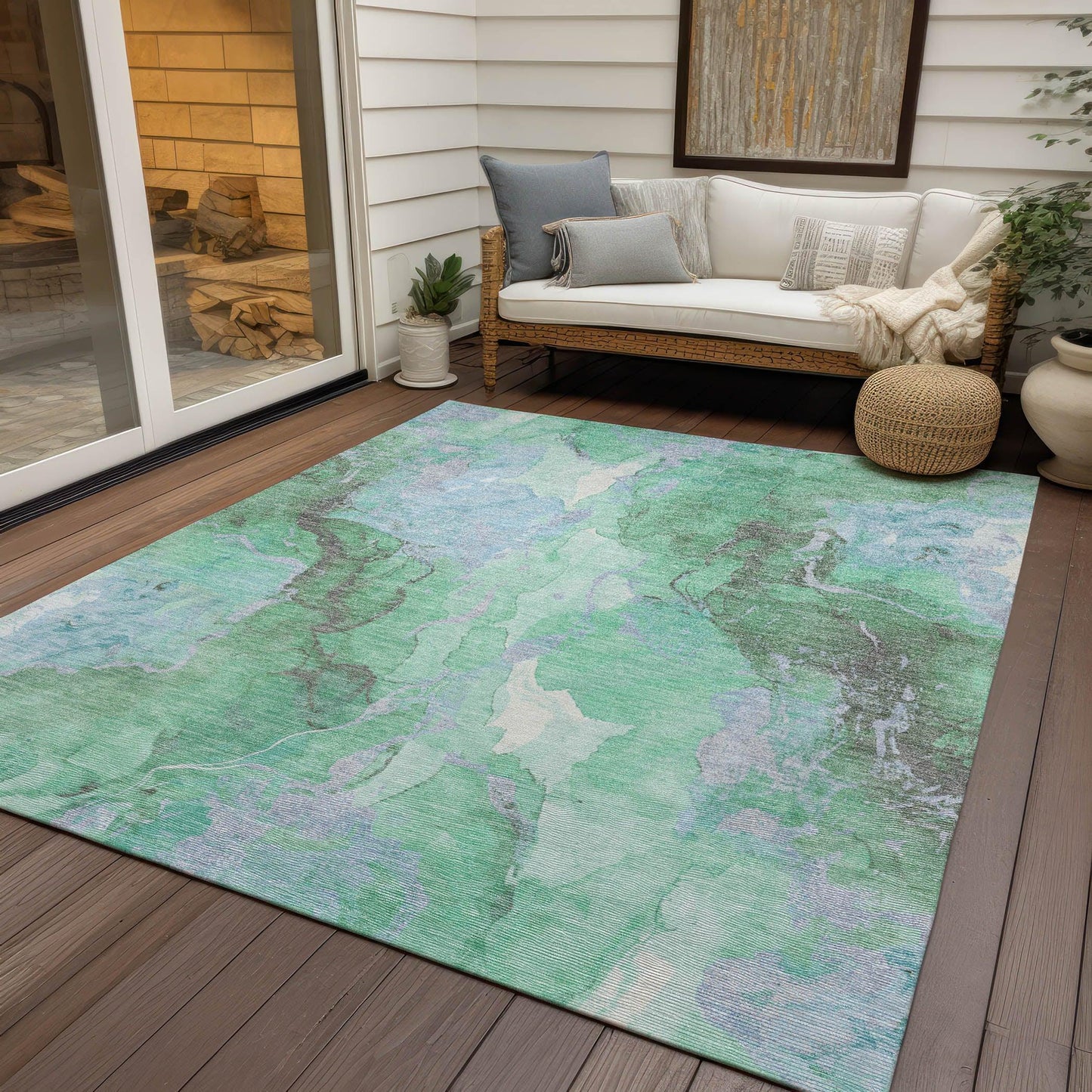 Naelain Blue Washable Indoor-Outdoor Rug