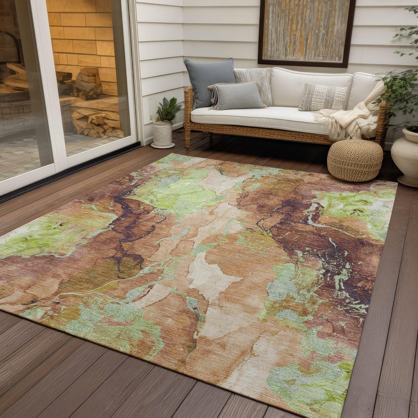 Naelain Brown Washable Indoor-Outdoor Rug