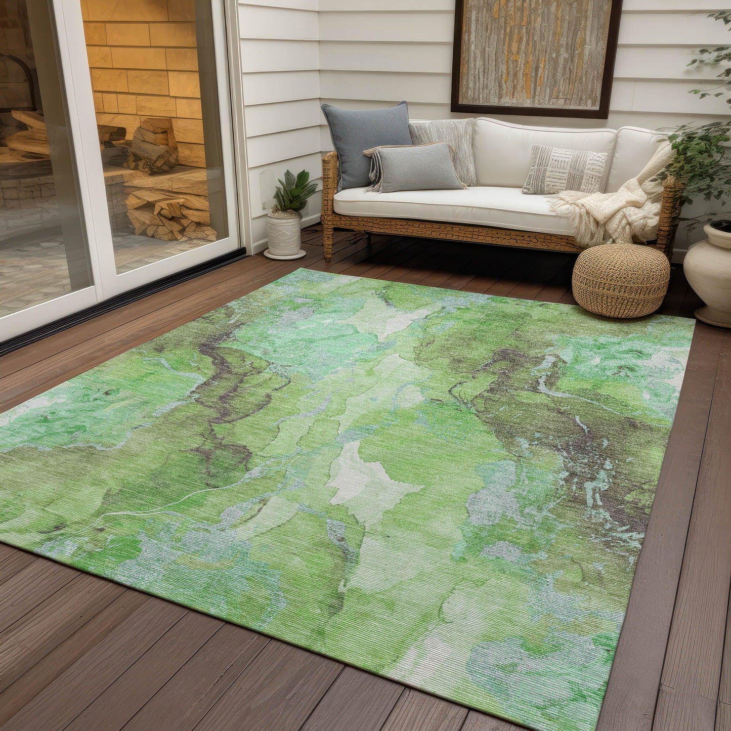 Naelain Green Washable Indoor-Outdoor Rug