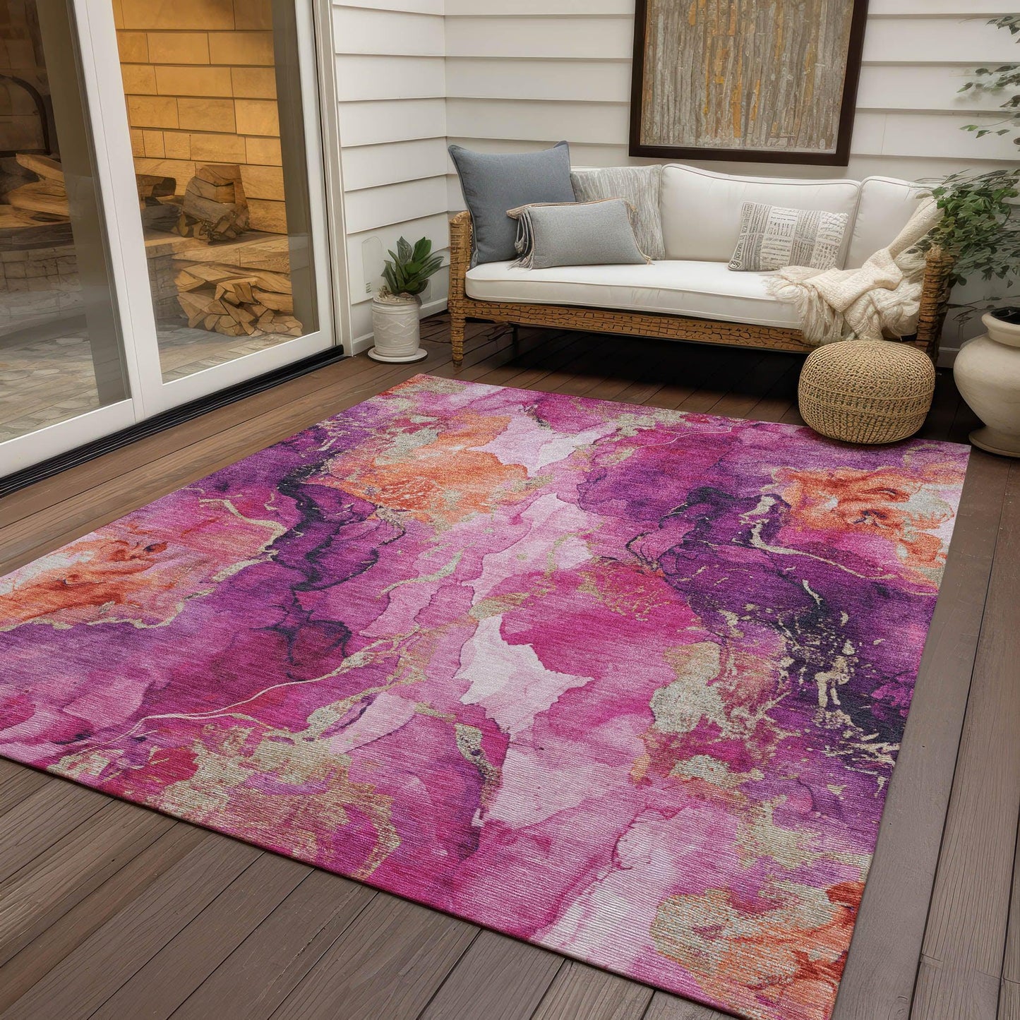 Naelain Red Washable Indoor-Outdoor Rug