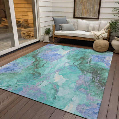 Naelain Teal Washable Indoor-Outdoor Rug