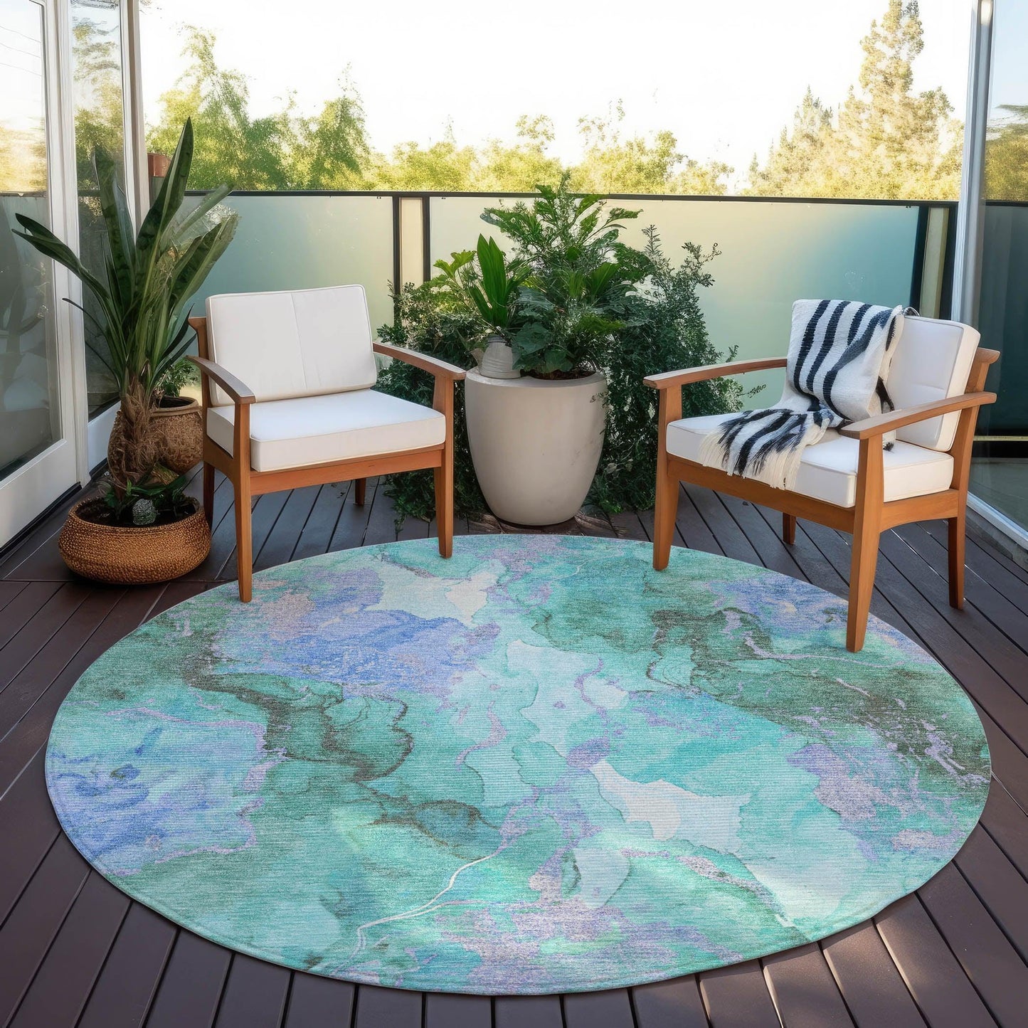 Naelain Teal Washable Indoor-Outdoor Rug