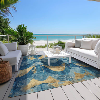 Naelara Teal Washable Indoor-Outdoor Rug