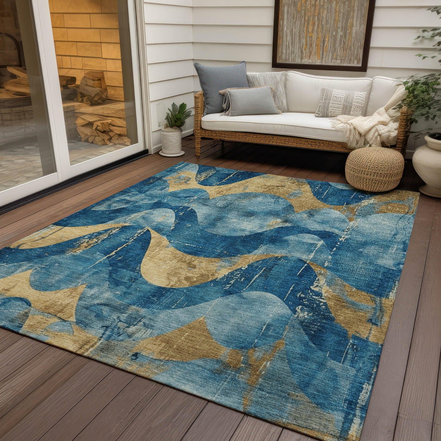Naelara Teal Washable Indoor-Outdoor Rug