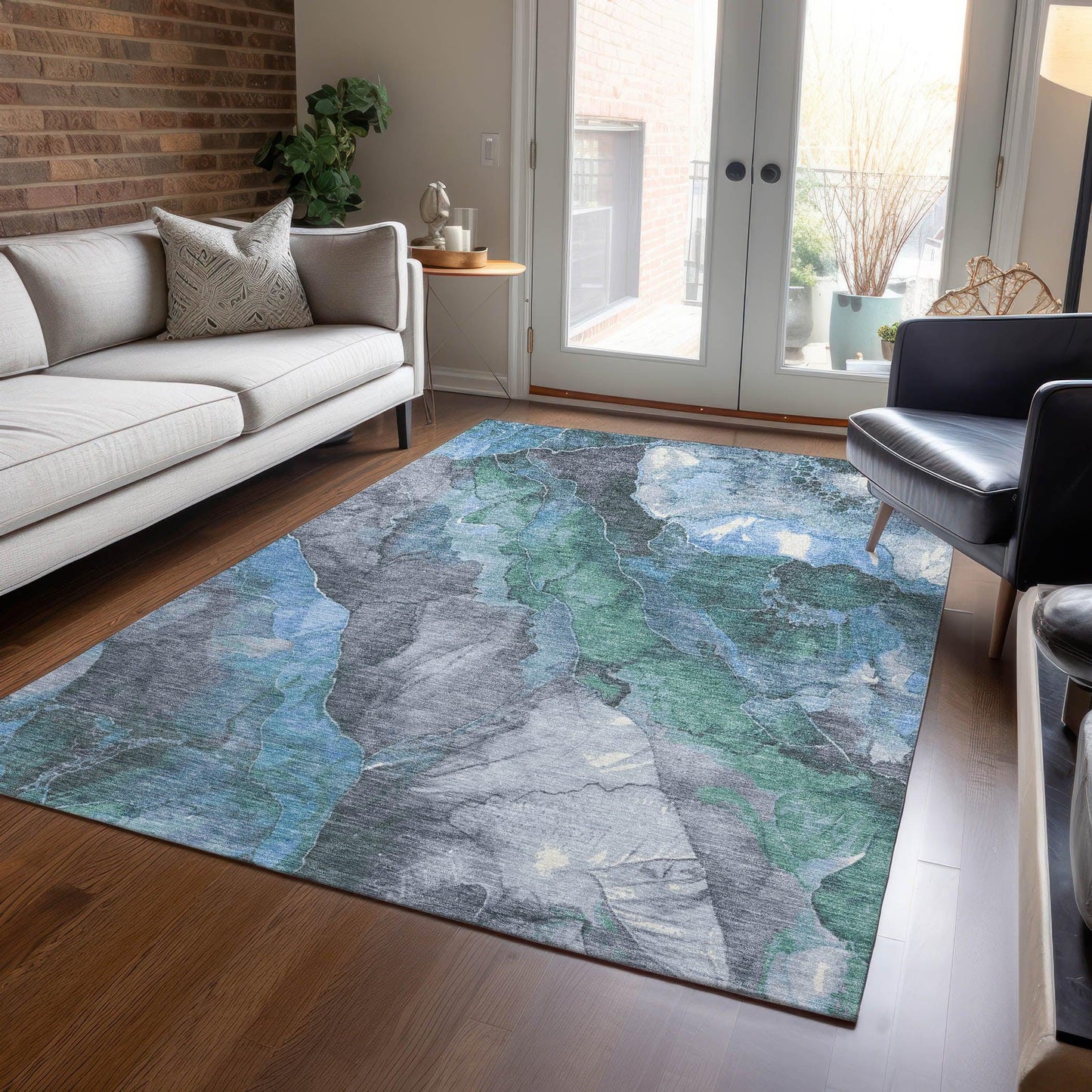 Naelien Blue Washable Indoor-Outdoor Rug