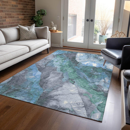 Naelien Blue Washable Indoor-Outdoor Rug