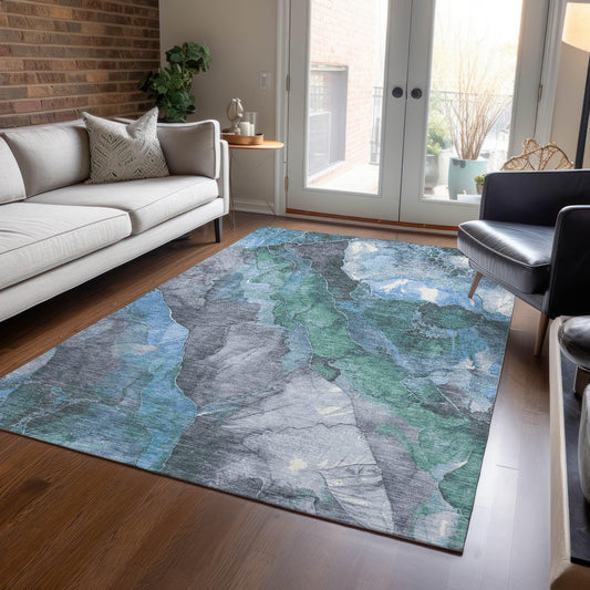 Naelien Blue Washable Indoor-Outdoor Rug