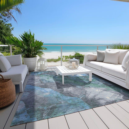 Naelien Blue Washable Indoor-Outdoor Rug