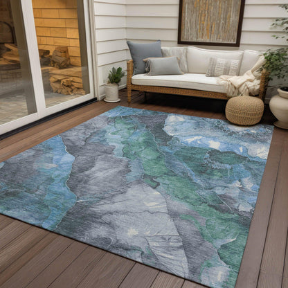 Naelien Blue Washable Indoor-Outdoor Rug