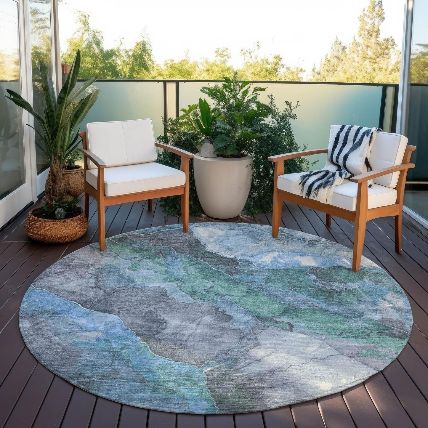 Naelien Blue Washable Indoor-Outdoor Rug