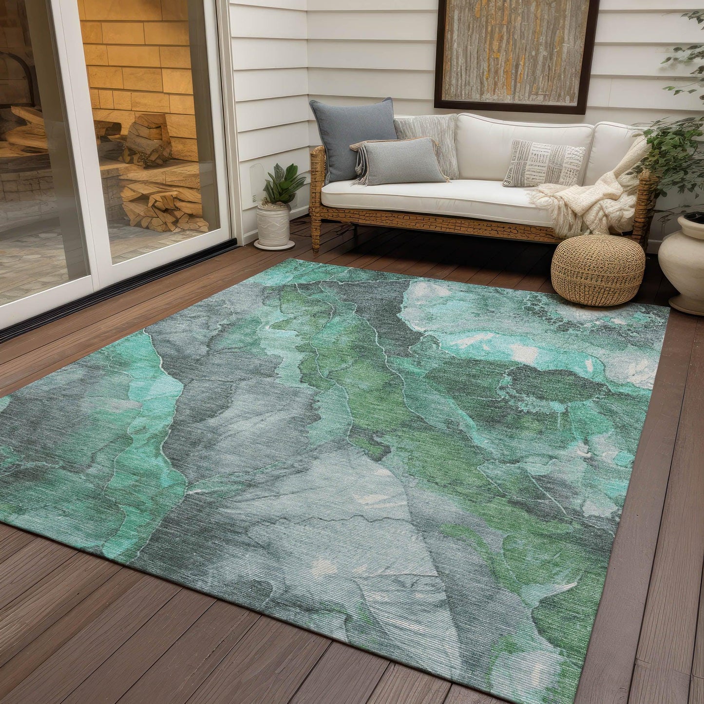 Naelien Teal Washable Indoor-Outdoor Rug