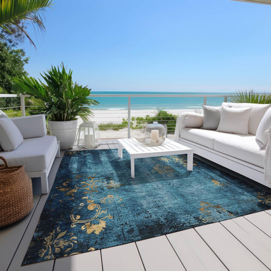 Naelion Blue Washable Indoor-Outdoor Rug