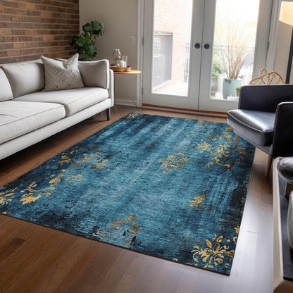 Naelion Blue Washable Indoor-Outdoor Rug