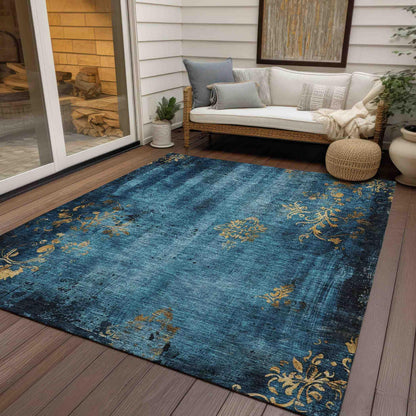 Naelion Blue Washable Indoor-Outdoor Rug