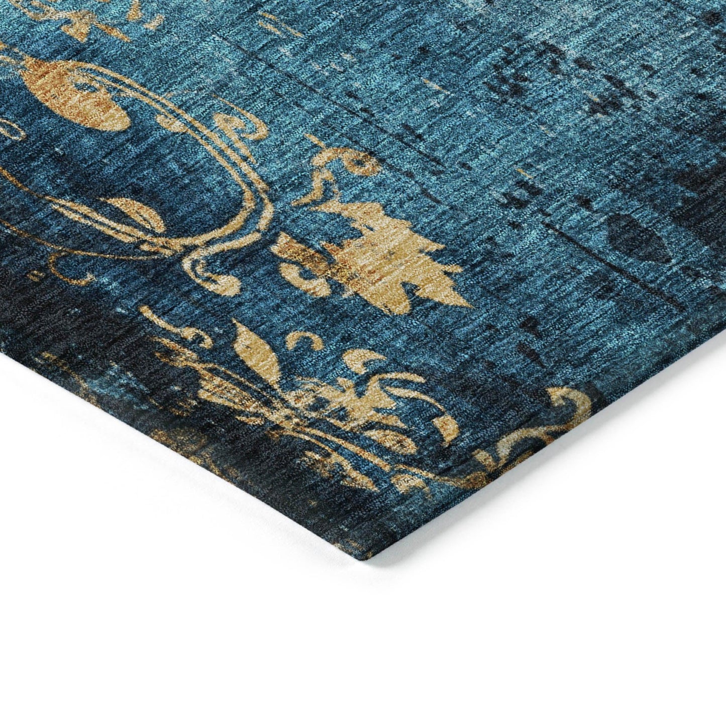 Naelion Blue Washable Indoor-Outdoor Rug