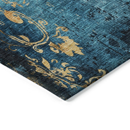 Naelion Blue Washable Indoor-Outdoor Rug