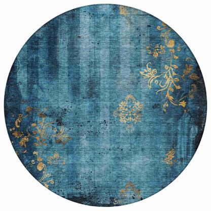 Naelion Blue Washable Indoor-Outdoor Rug