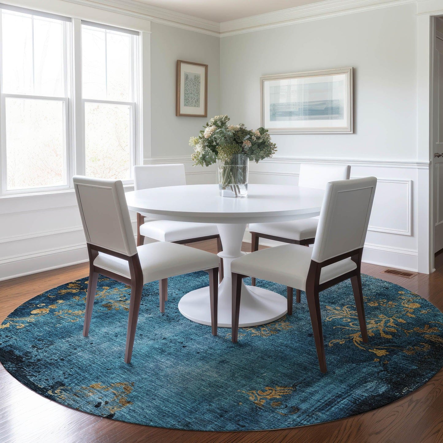 Naelion Blue Washable Indoor-Outdoor Rug