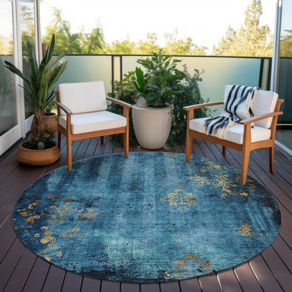Naelion Blue Washable Indoor-Outdoor Rug