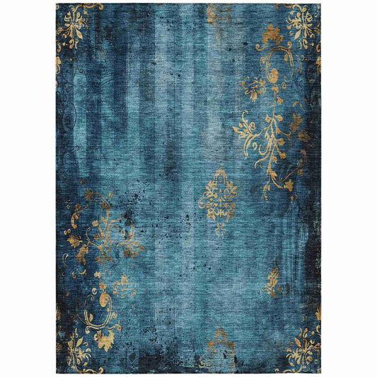 Naelion Blue Washable Indoor-Outdoor Rug