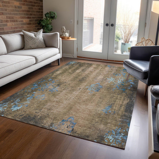 Naelion Brown Washable Indoor-Outdoor Rug