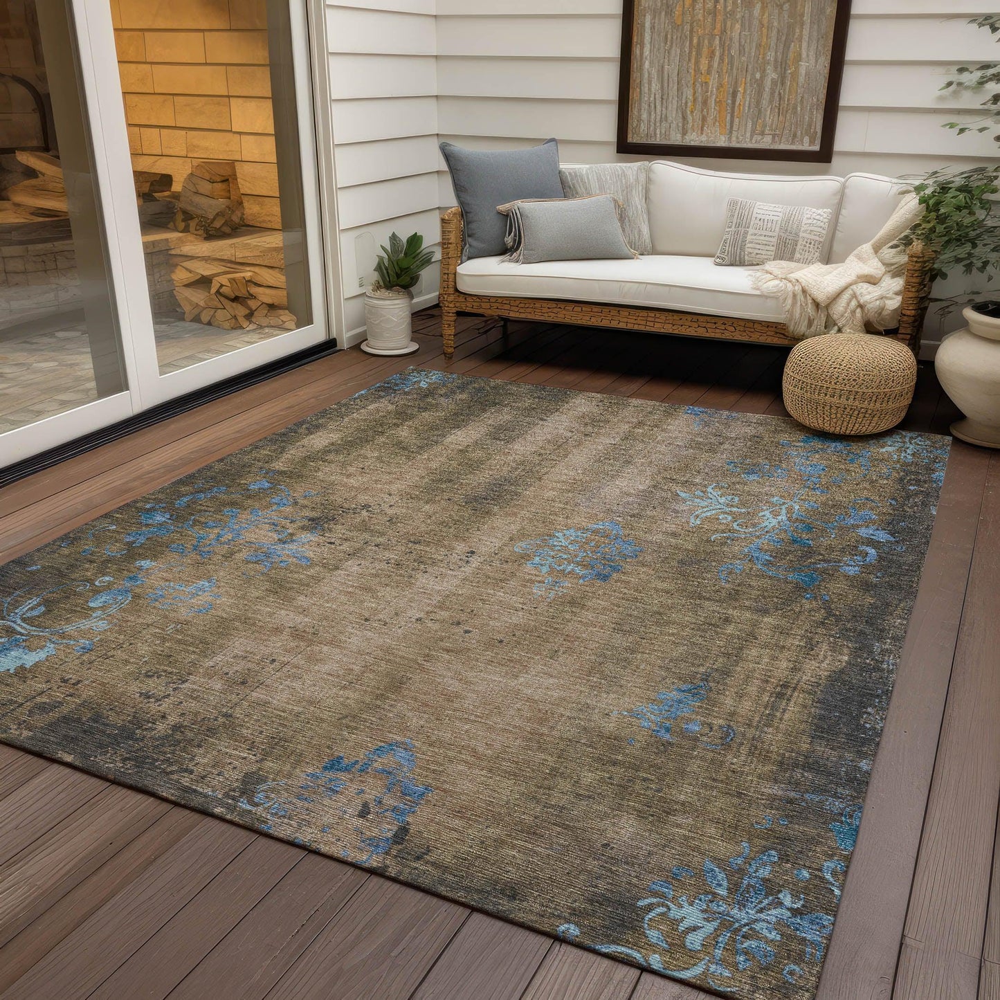 Naelion Brown Washable Indoor-Outdoor Rug